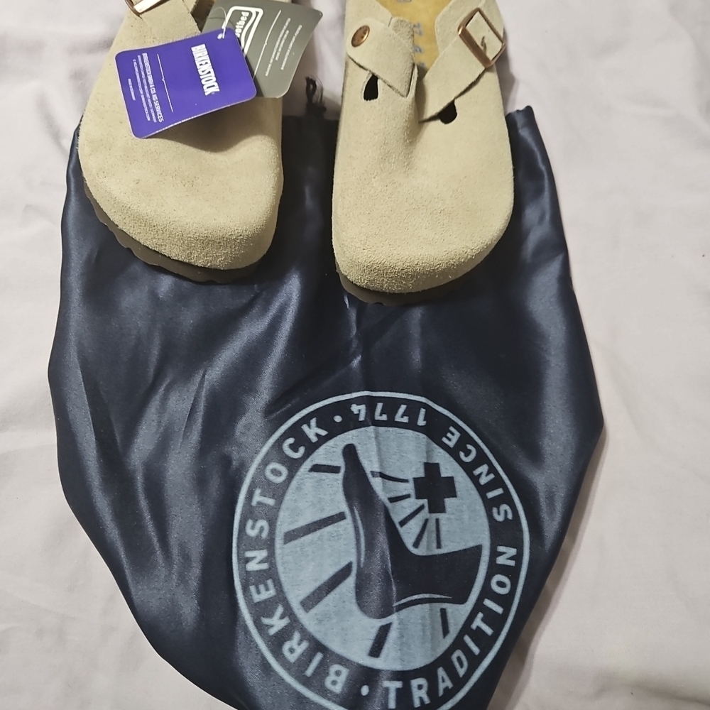 Birkenstock Womens Taupe Suede Boston Clog - Picture 13 of 14
